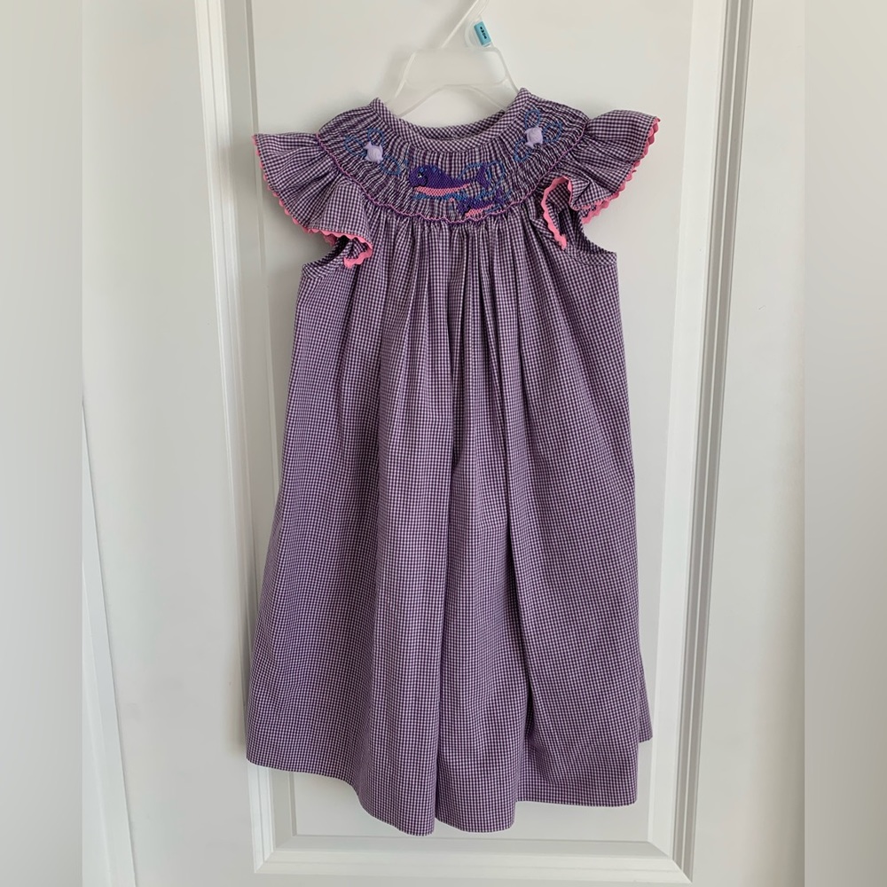 Purple smocked dress with whales, size 2t